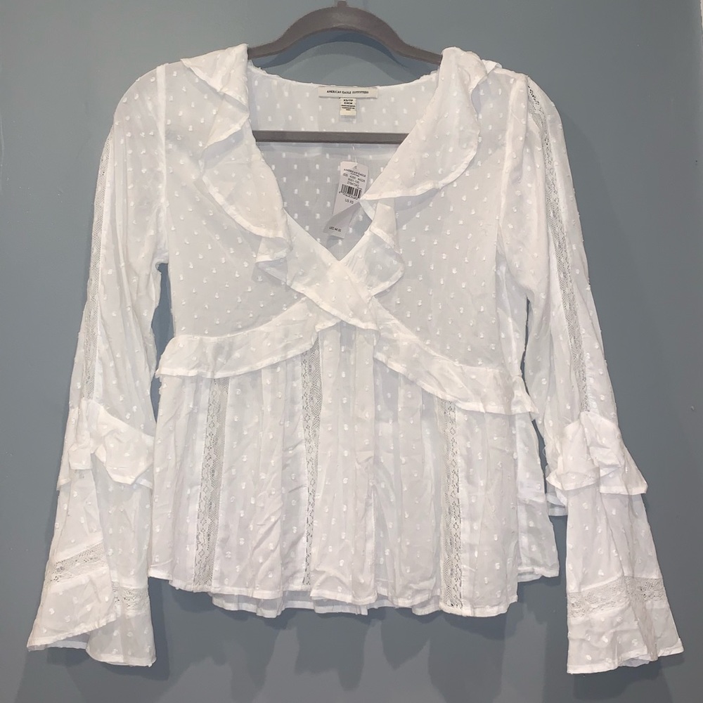 AE White Ruffled Blouse - Picture 2 of 3
